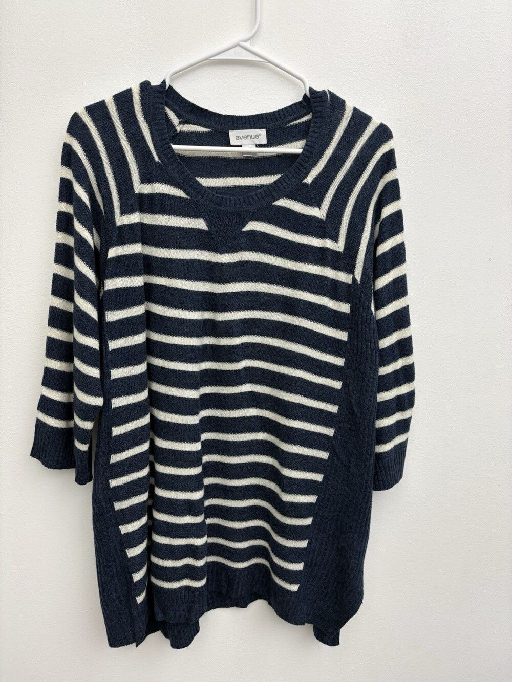 Avenue Sweater Women’s 18/20 Blue White Striped Nautical Pullover 3/4 Sleeve